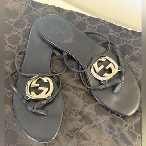 Authentic Gucci Black Slides with Gold Emblem Size 35.5